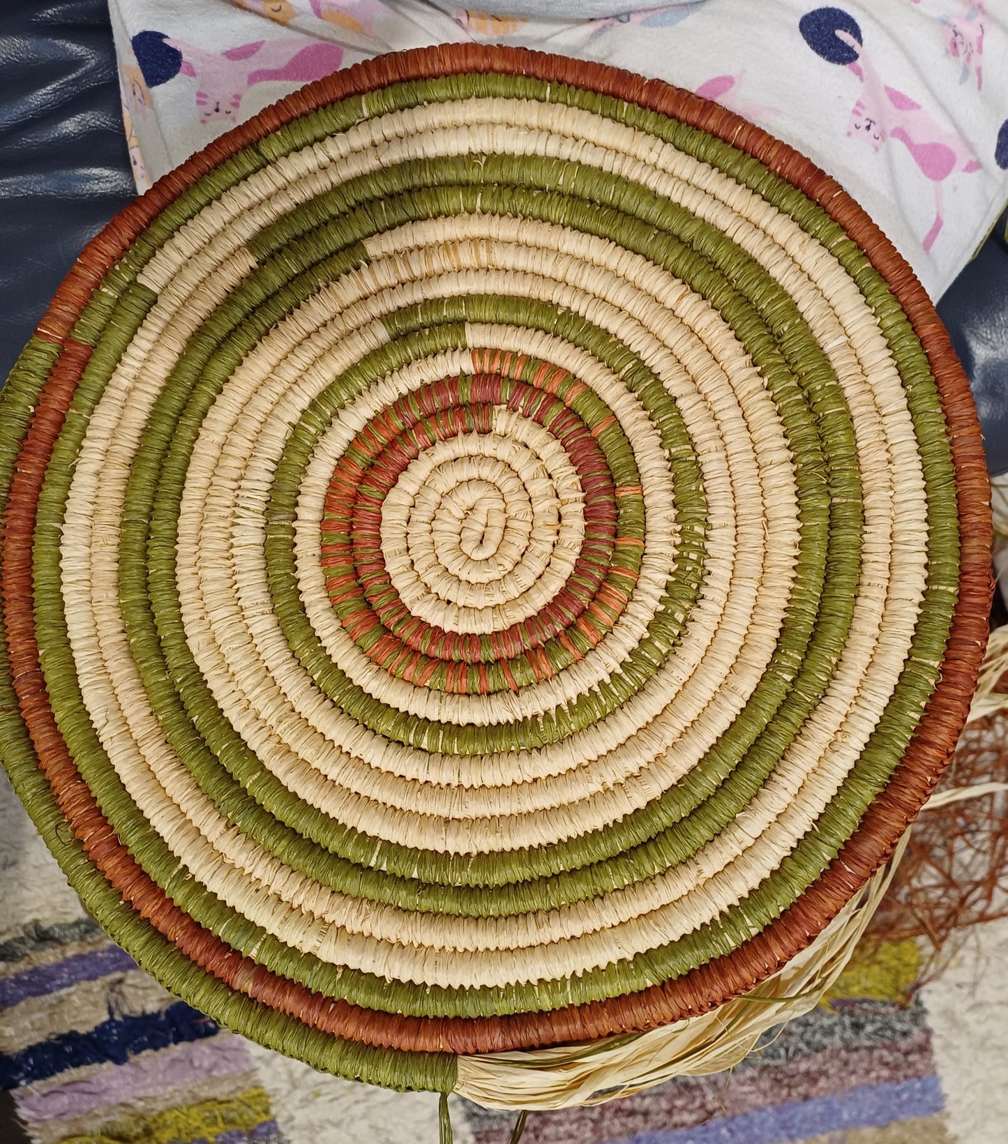 Woven Spiral Circle Wall Hanging — Natural Raffia